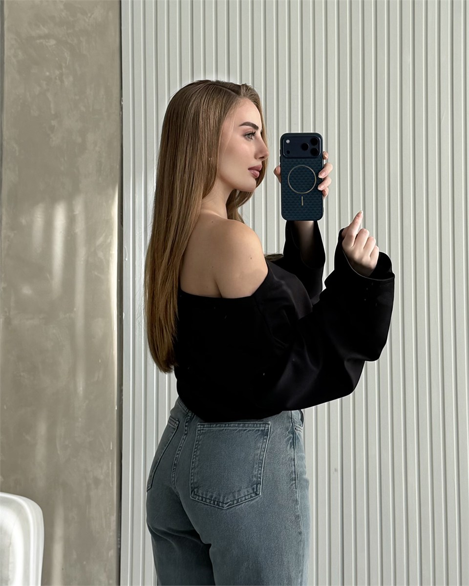 Mona Kayık Yaka Siyah Sweatshirt