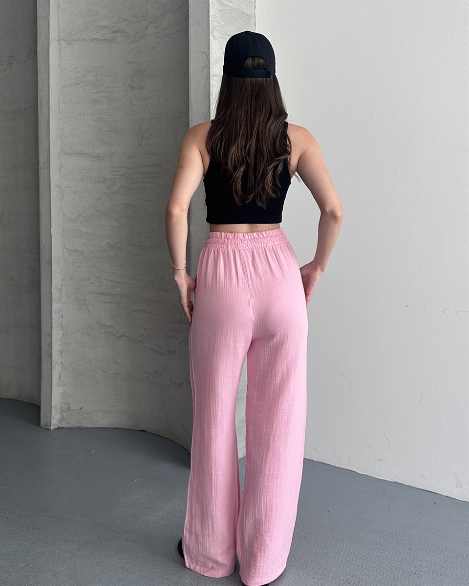Müslin Pembe Palazzo Pantolon