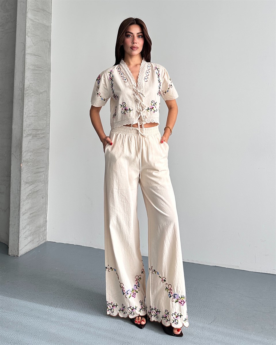 Nakış Detaylı Gömlek Pantolon Takım