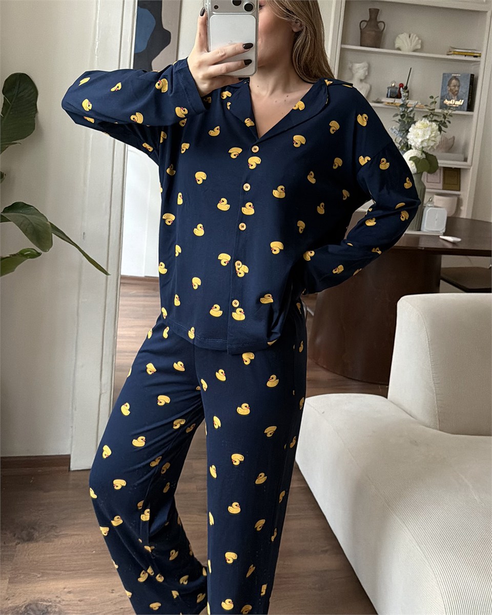 Neşeli Ördekler Lacivert Pijama Takımı