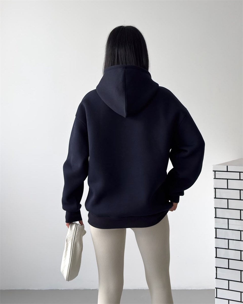 New York Oversize Kapüşonlu Lacivert Sweatshirt