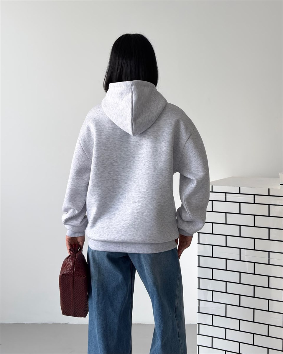New York Oversize Kapüşonlu Melanj Sweatshirt