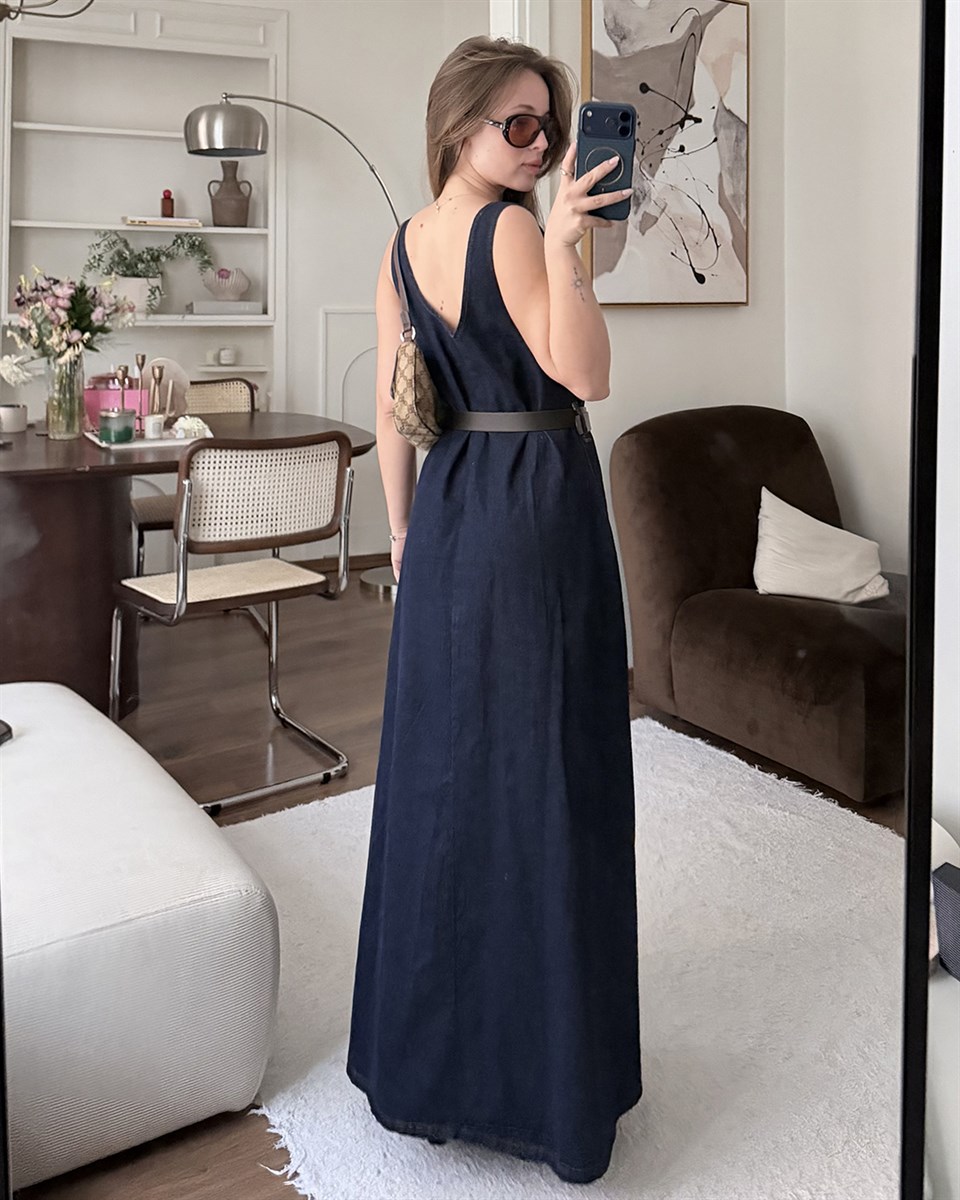 Noir Kemerli Denim Elbise