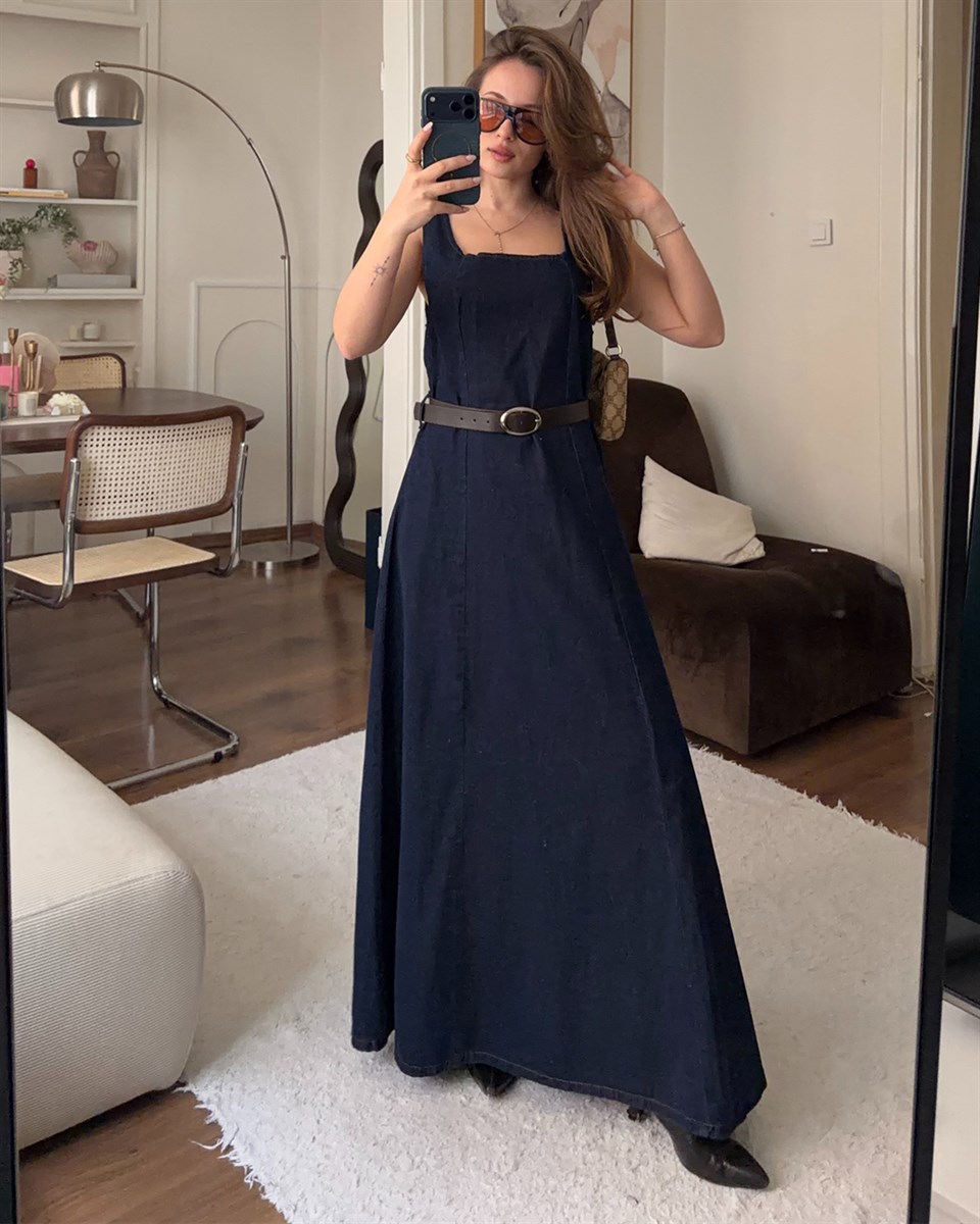 Noir Kemerli Denim Elbise