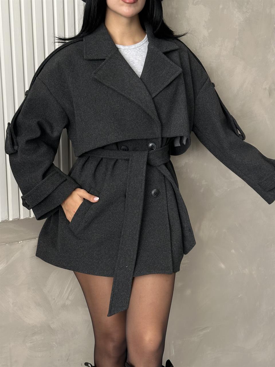 Oversize Antrasit Kaşe Kaban