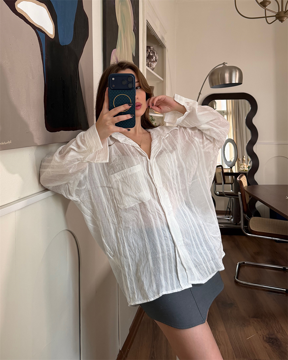 Oversize Beyaz Transparan Gömlek