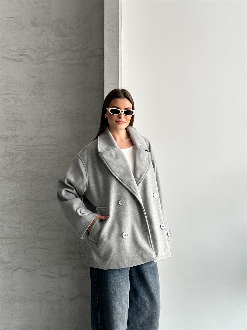 Oversize Gri Blazer Kaban