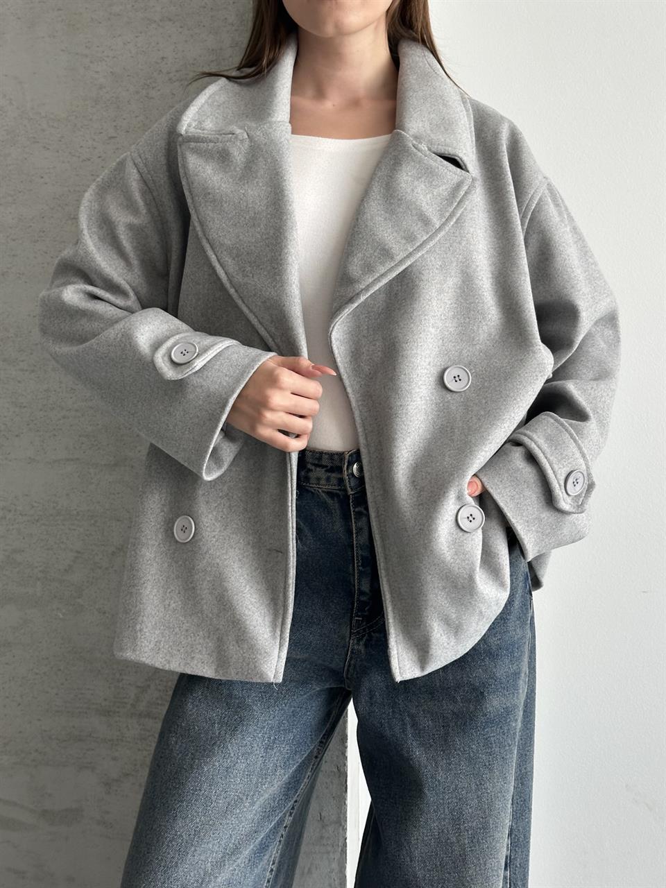 Oversize Gri Blazer Kaban