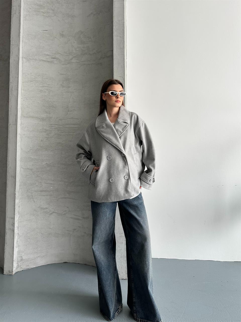 Oversize Gri Blazer Kaban