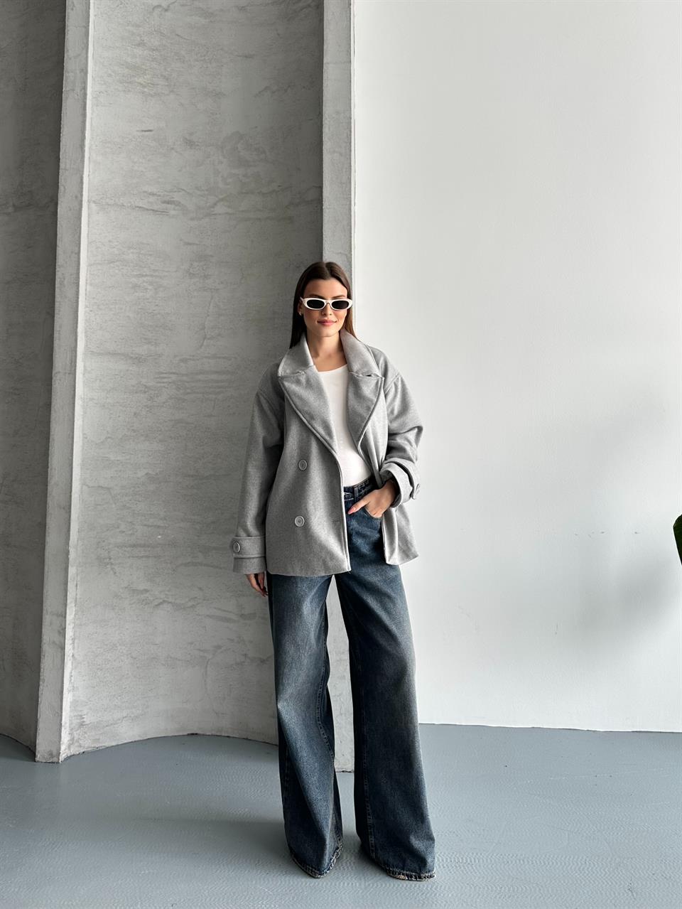 Oversize Gri Blazer Kaban