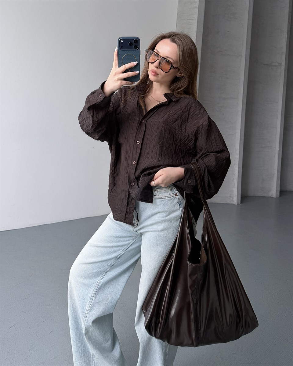 Oversize Kahverengi Transparan Gömlek