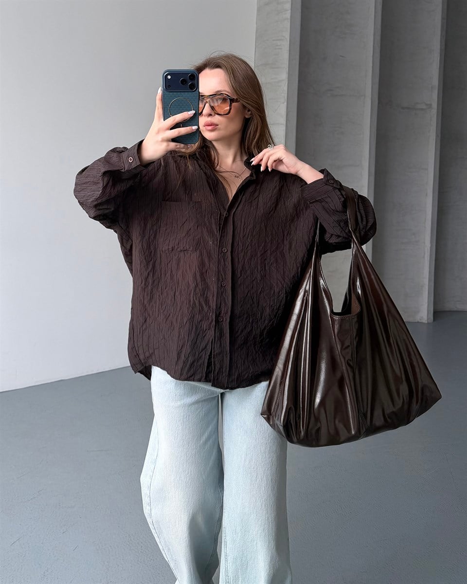 Oversize Kahverengi Transparan Gömlek