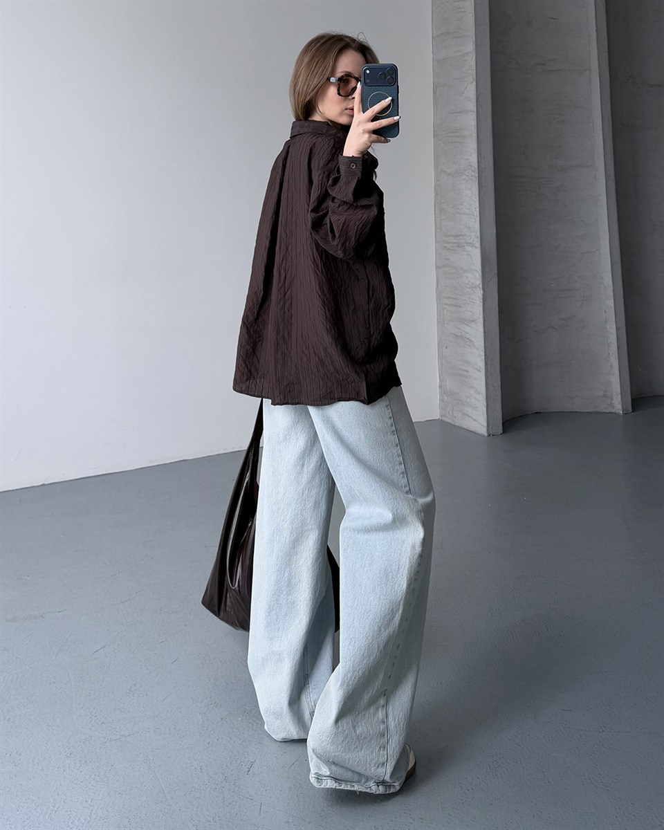 Oversize Kahverengi Transparan Gömlek