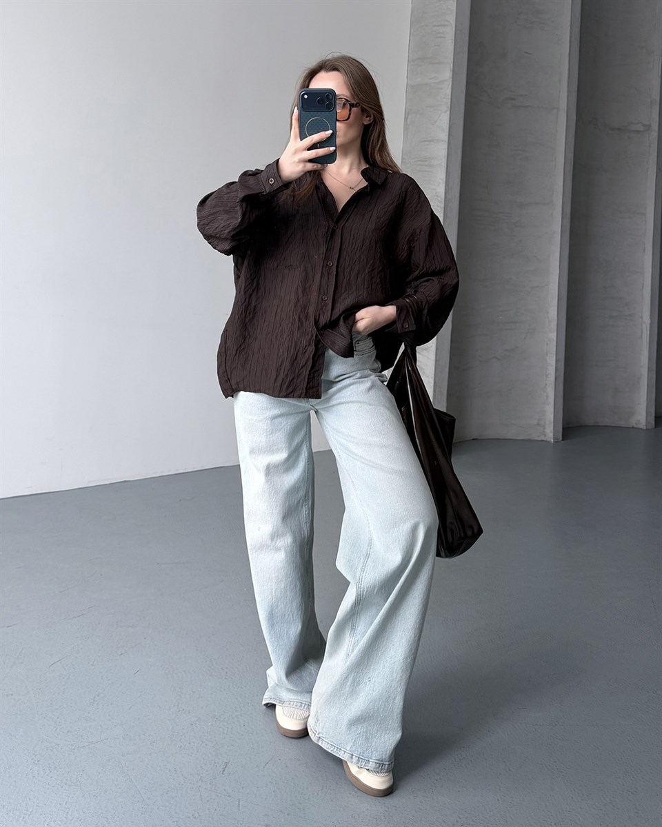 Oversize Kahverengi Transparan Gömlek