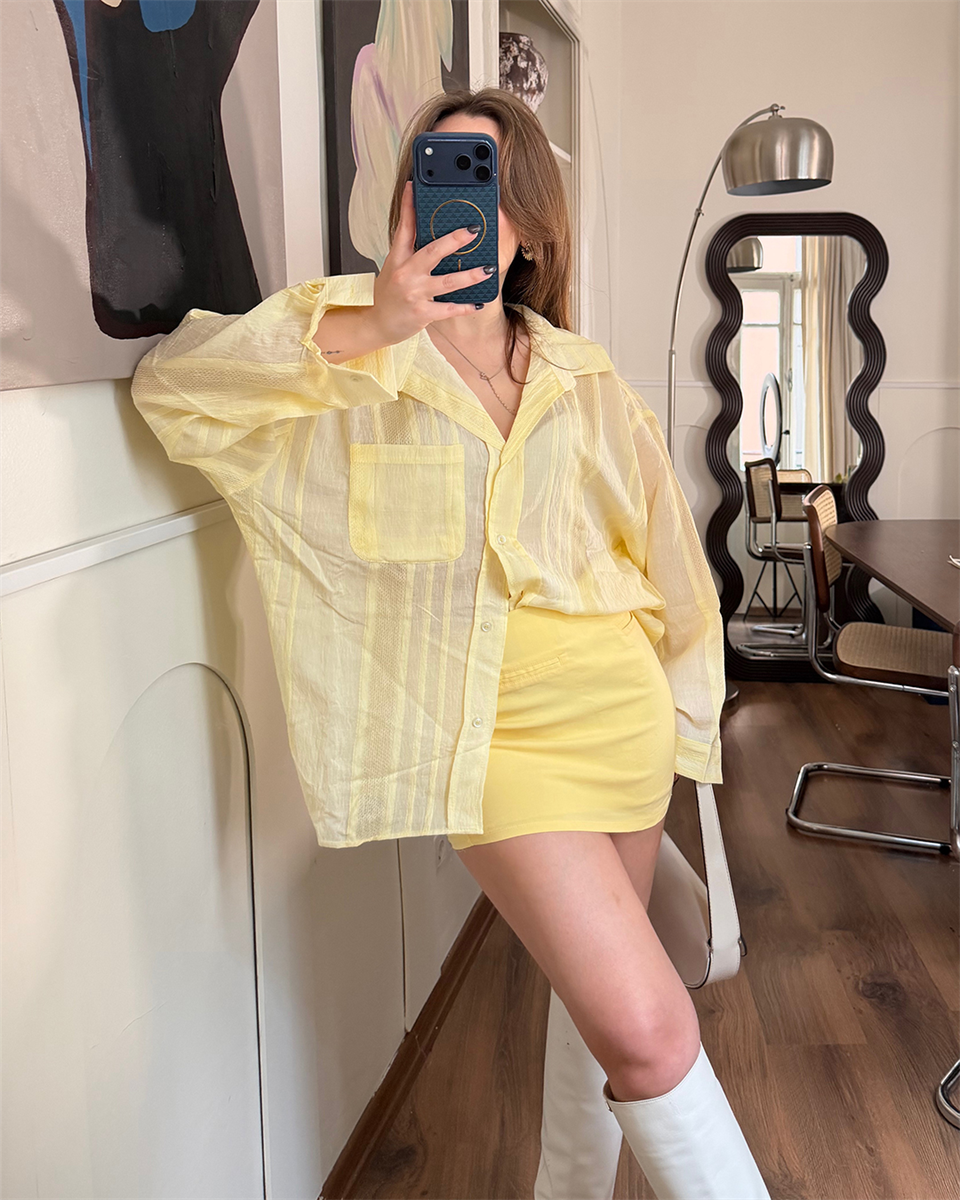 Oversize Sarı Transparan Gömlek