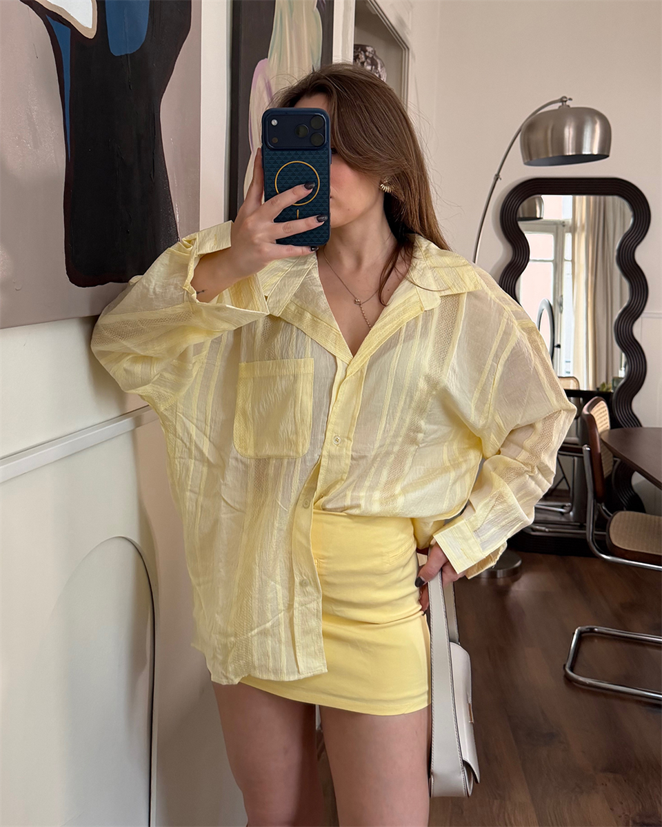 Oversize Sarı Transparan Gömlek