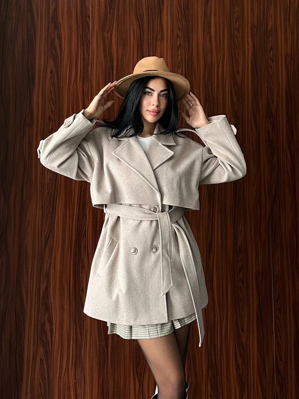 Oversize Taş Kaşe Kaban