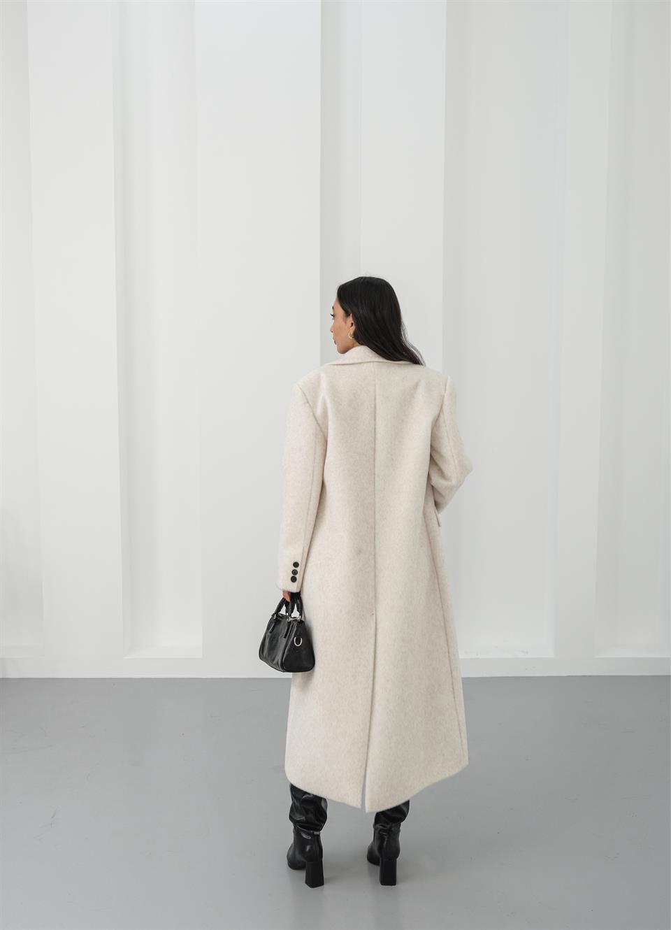 Oversize Yün Karışımlı Taş Yumoş Kaban