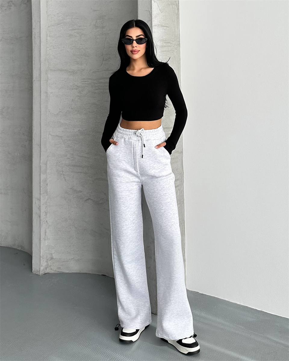 Paçası Lastikli Melanj Gri Alt Eşofman