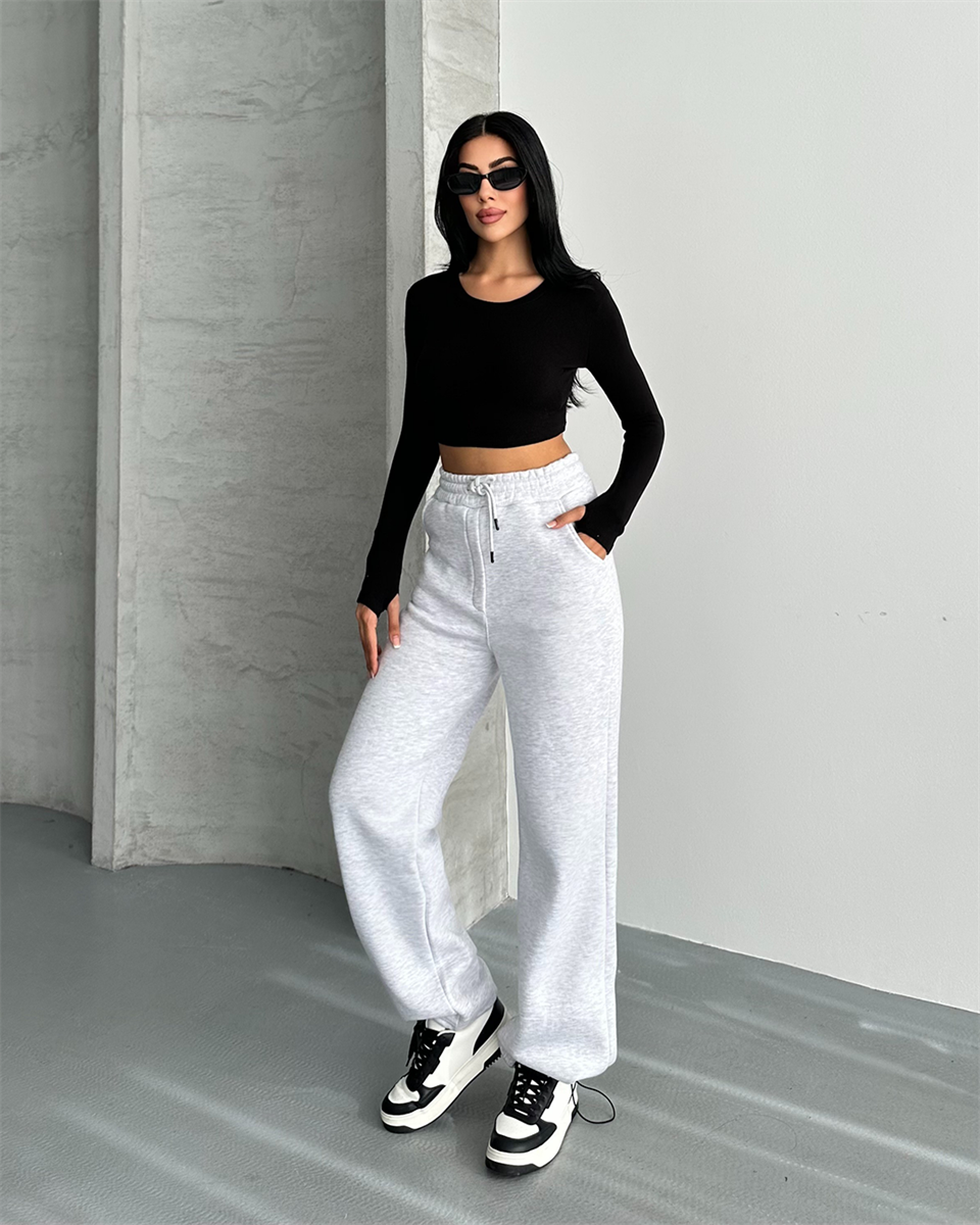 Paçası Lastikli Melanj Gri Alt Eşofman