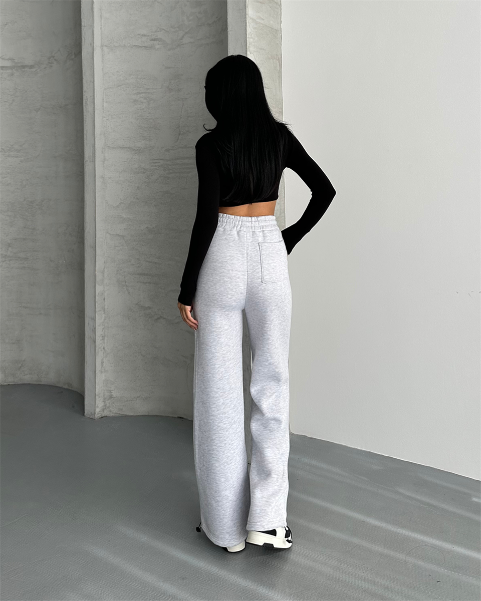 Paçası Lastikli Melanj Gri Alt Eşofman