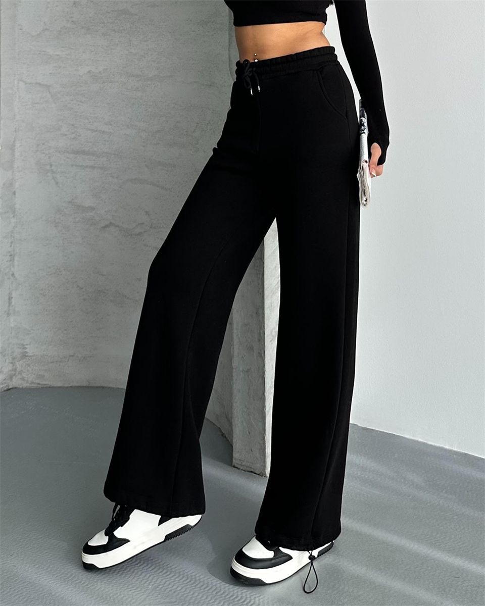 Paçası Lastikli Siyah Alt Eşofman