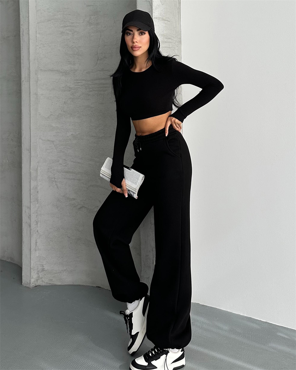 Paçası Lastikli Siyah Alt Eşofman