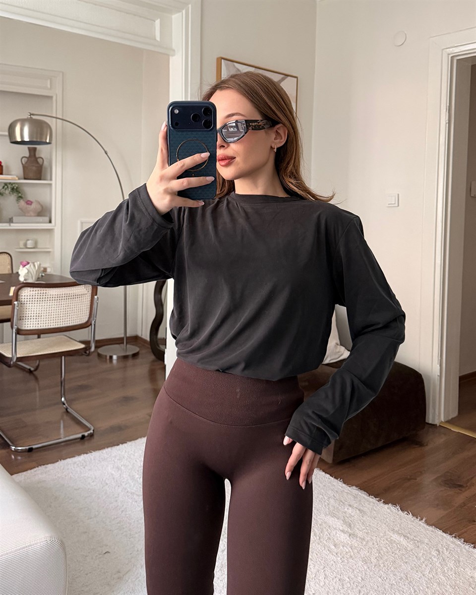 Pamuklu Uzun Kollu Antrasit Tişört