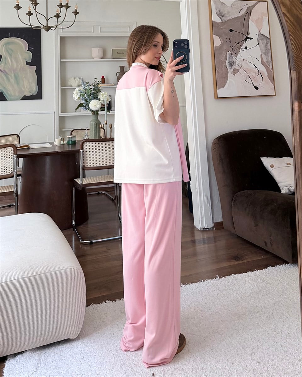 Pembe Fular Detaylı İkili Takım