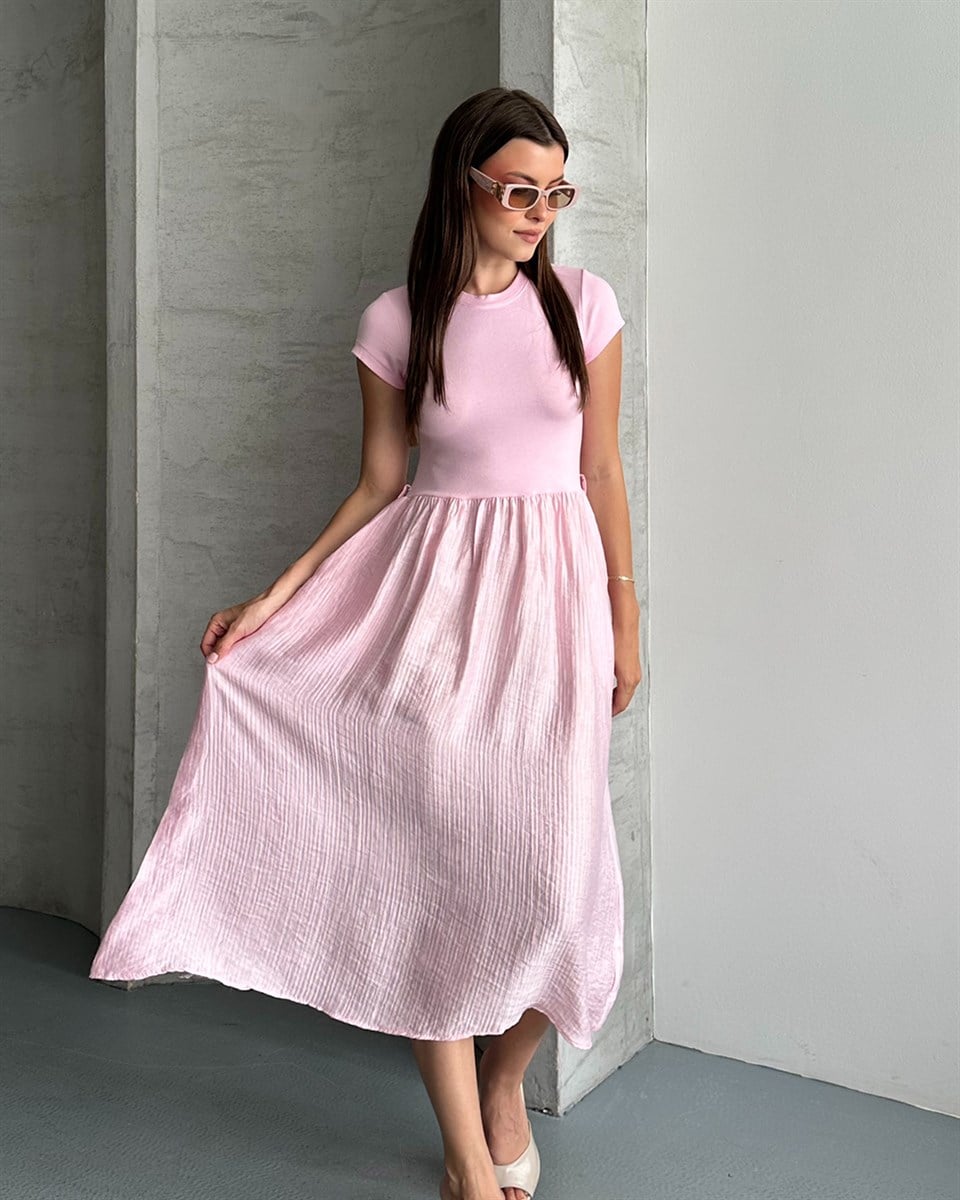 Pembe Garnili Midi Elbise