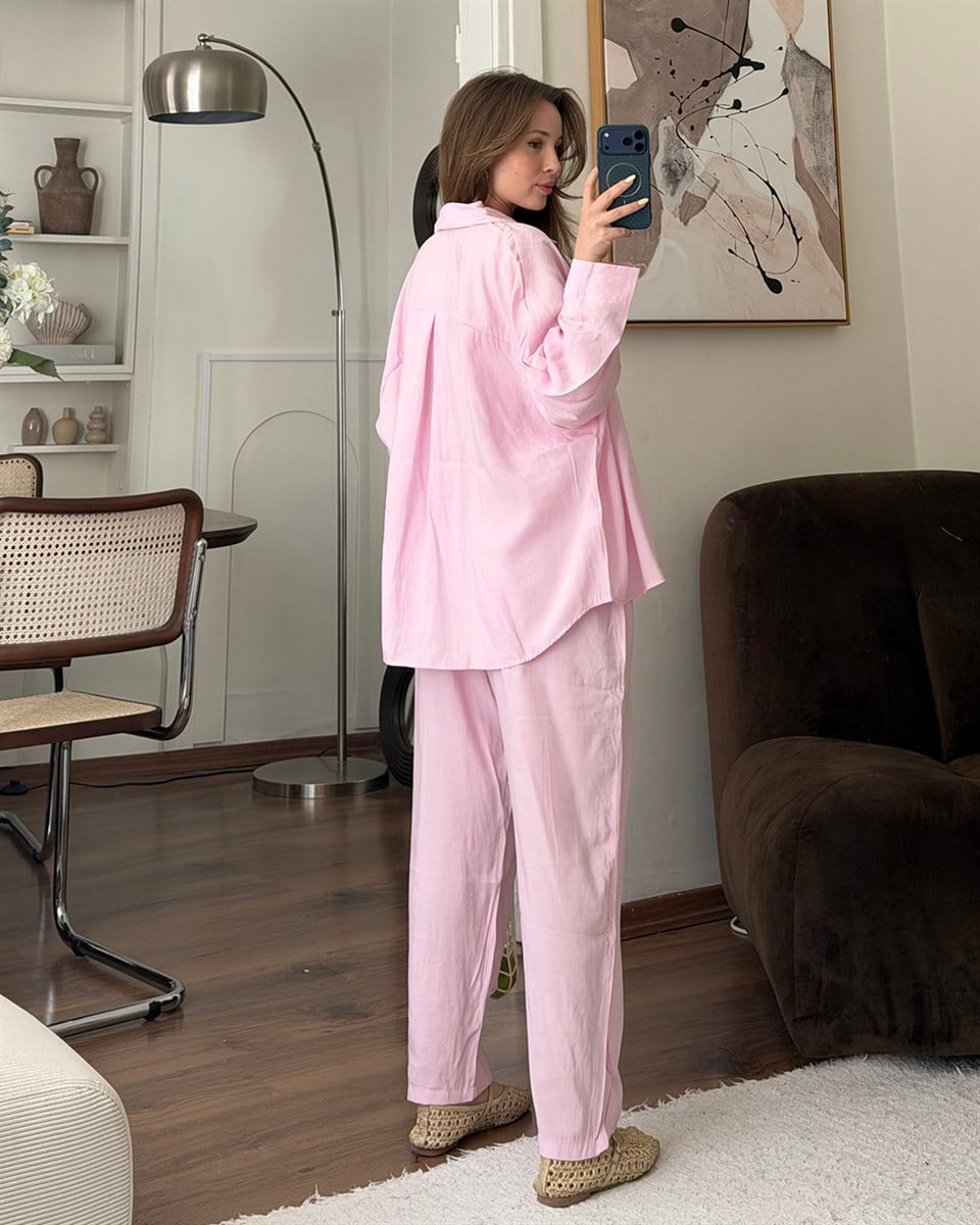 Pembe Modal Gömlek Pantolon Takım 