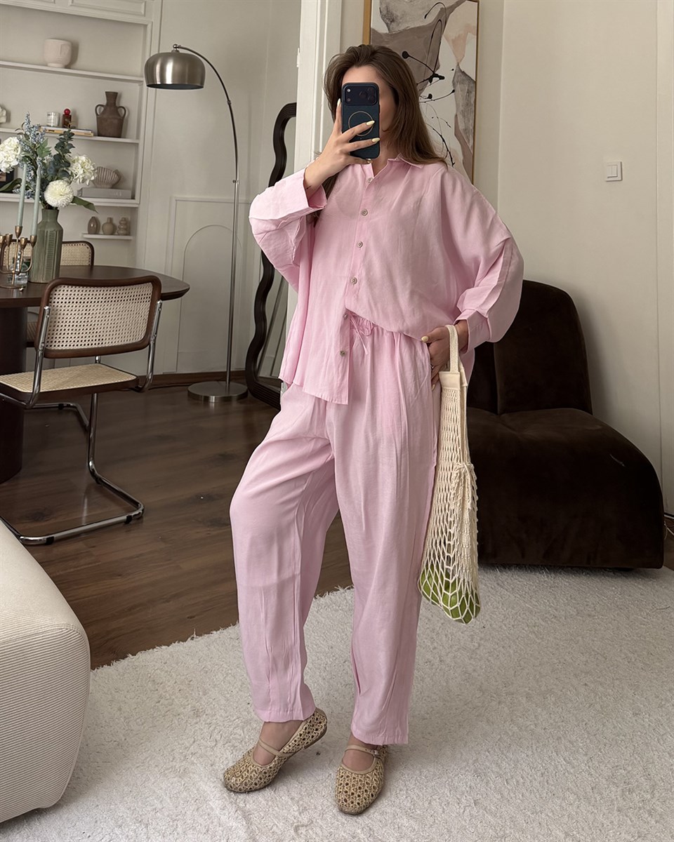 Pembe Modal Gömlek Pantolon Takım 