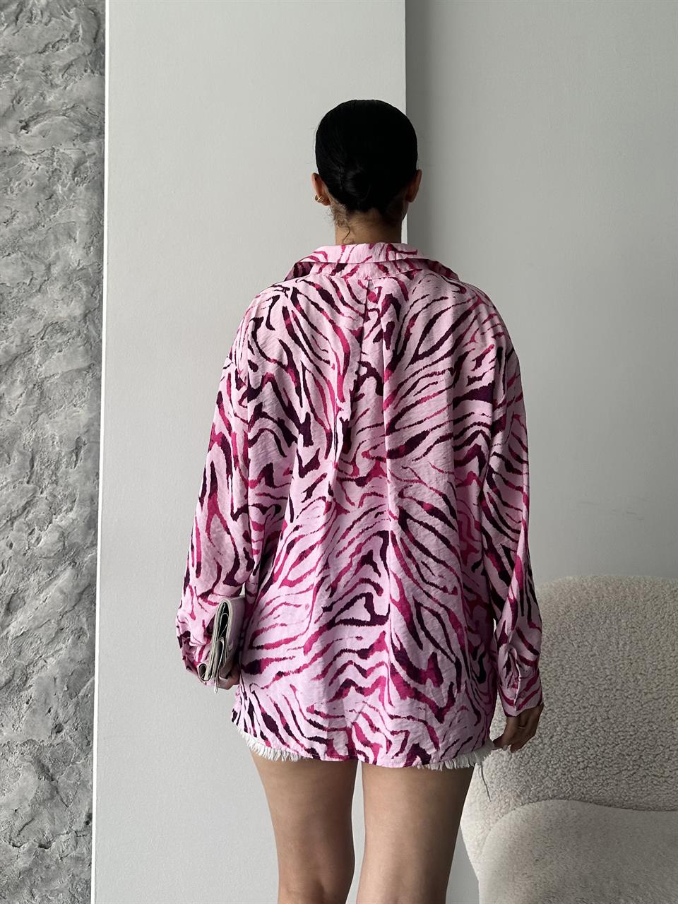 Pembe Zebra Desenli Gömlek