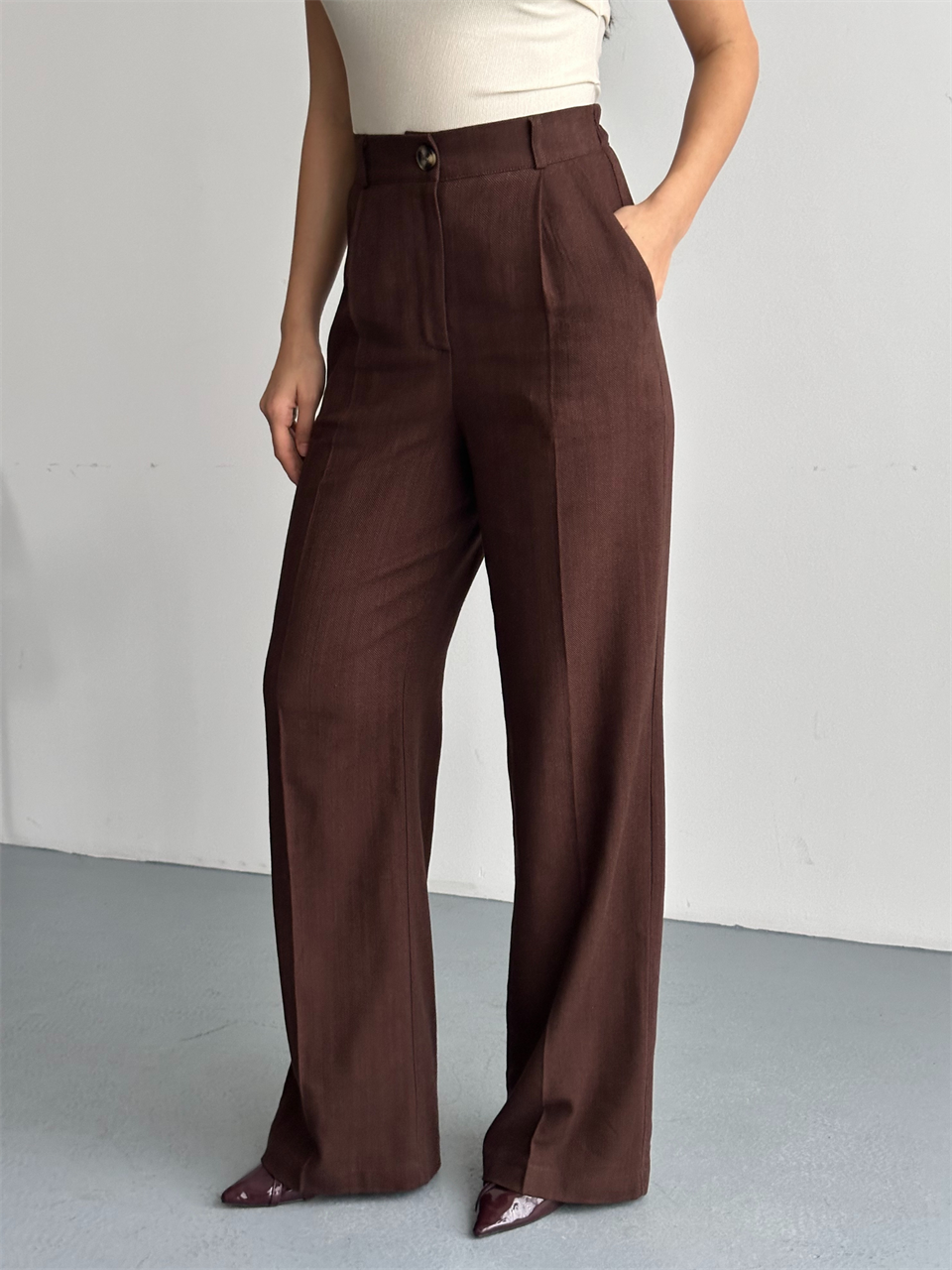 Keten Kahverengi Palazzo Pantolon