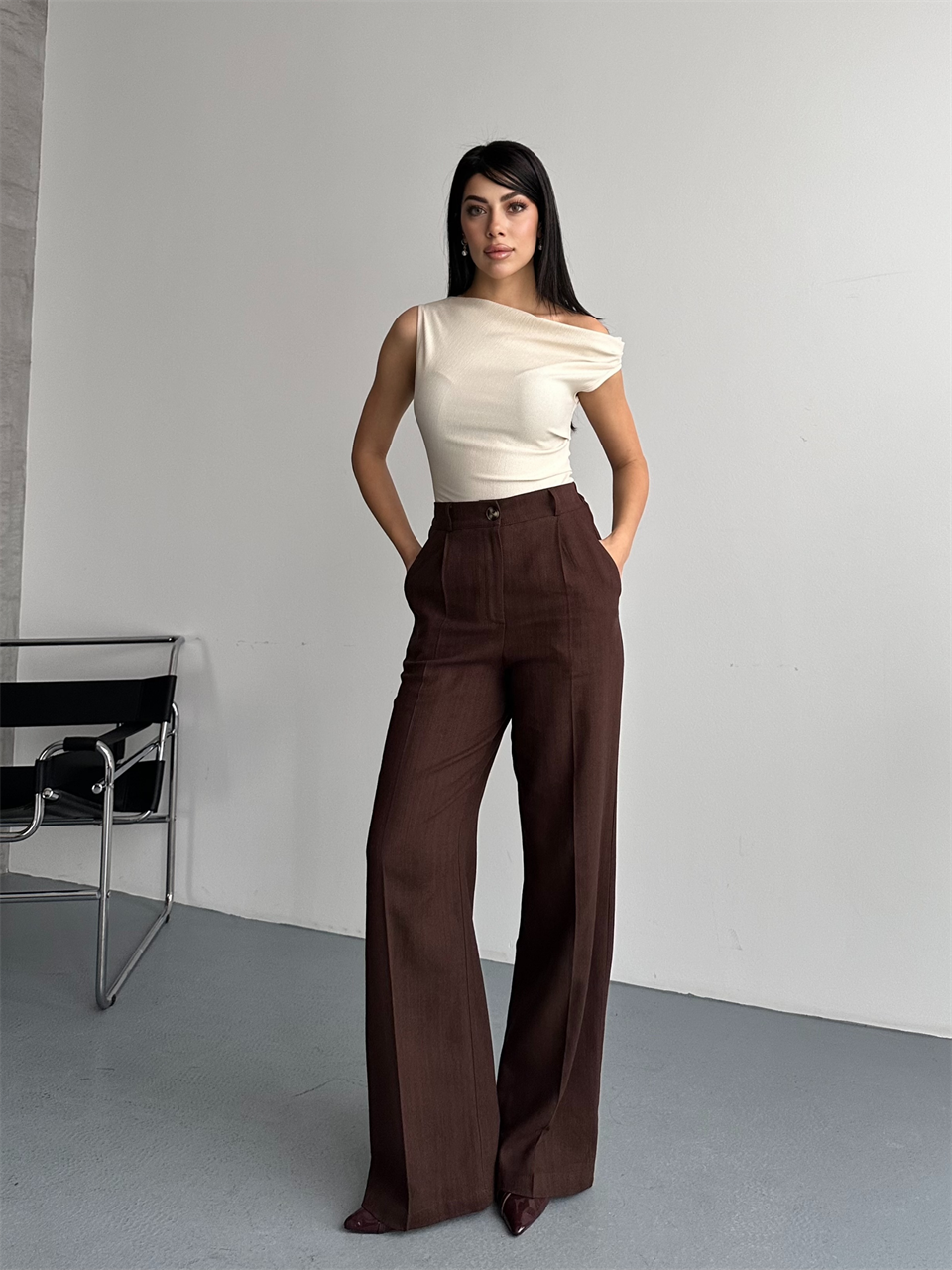 Keten Kahverengi Palazzo Pantolon