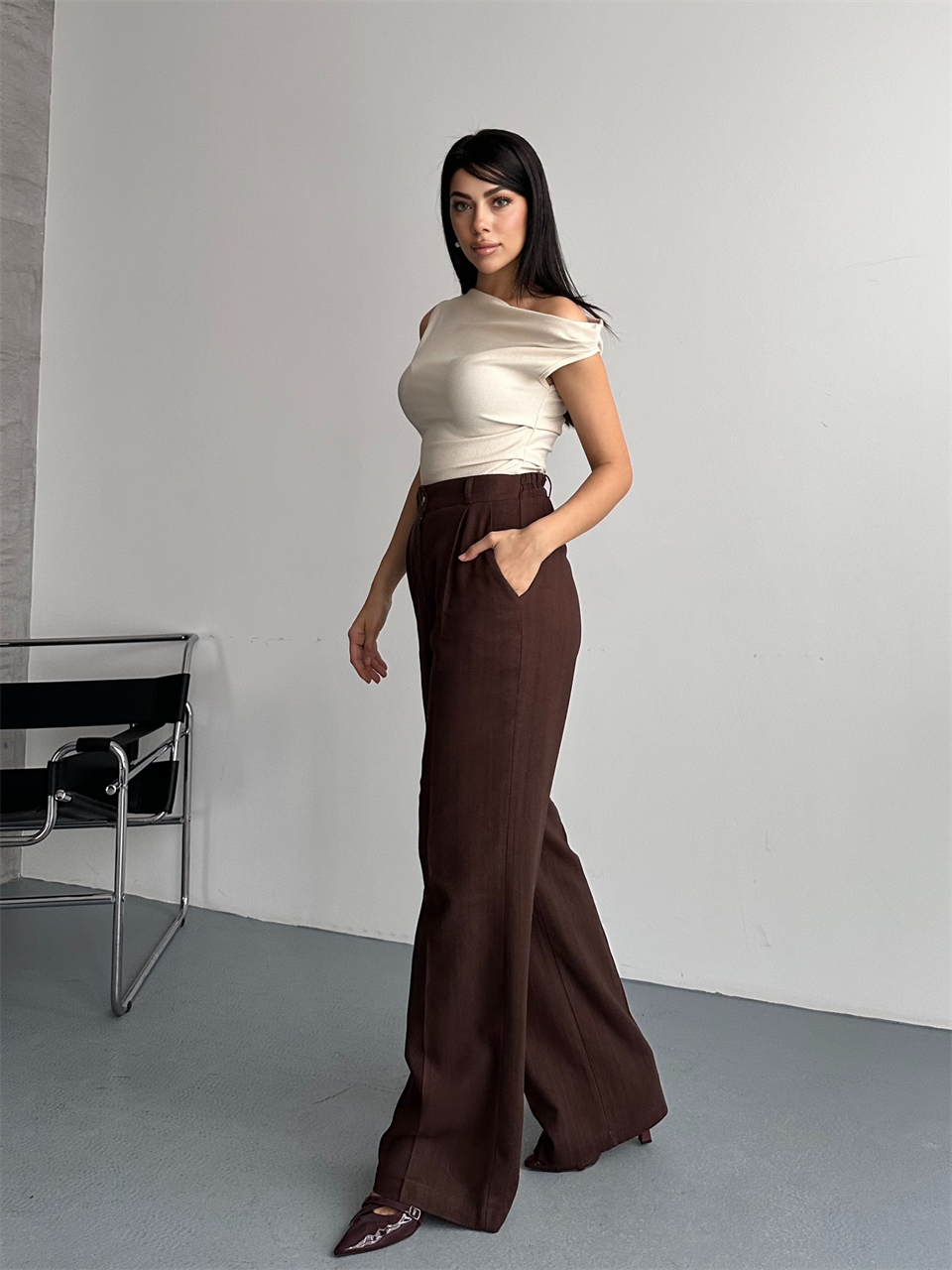 Keten Kahverengi Palazzo Pantolon