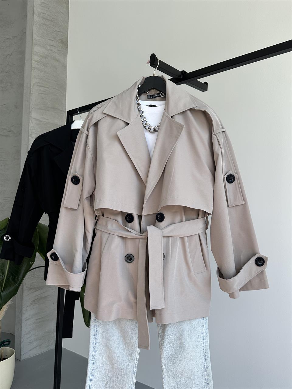 Perry Düğmeli Kısa Taş Trençkot