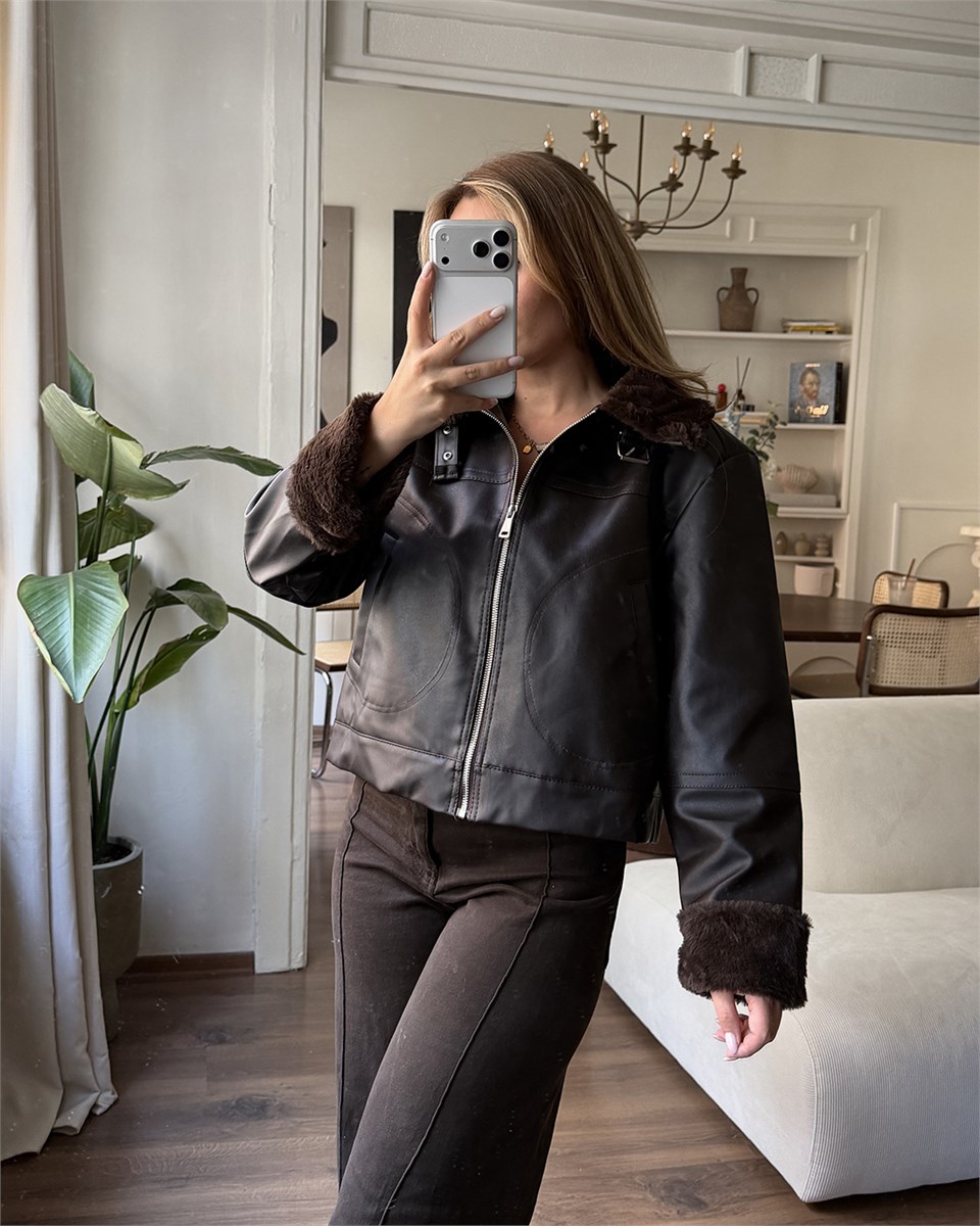 Petra Kahverengi Deri Ceket