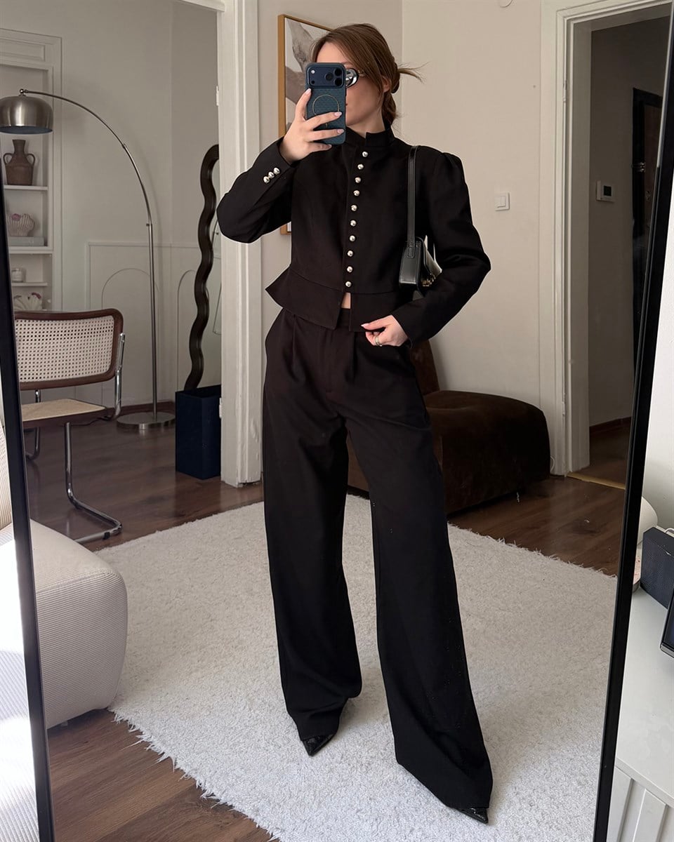 Pilot Siyah Ceket Pantolon Takım