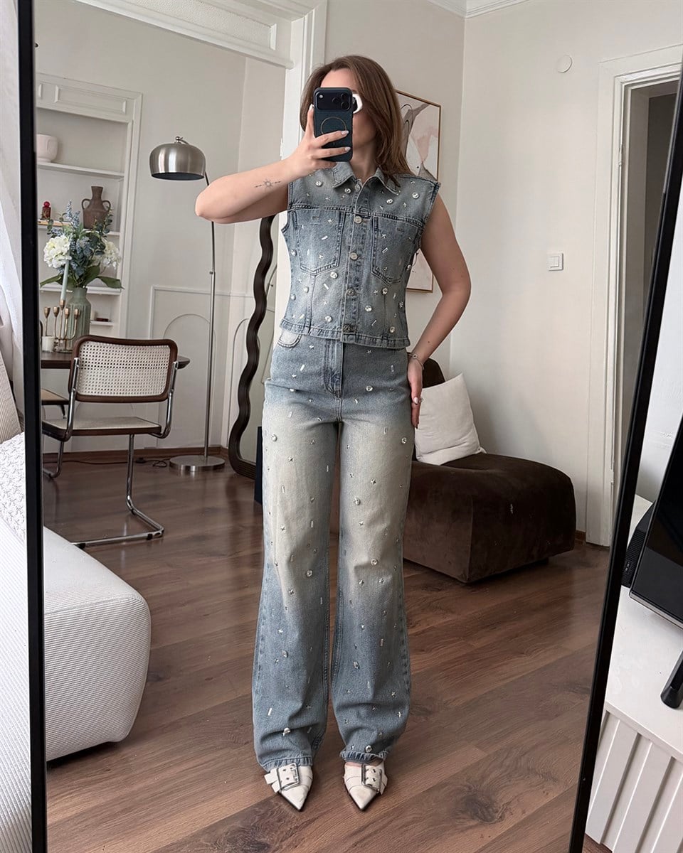 Premium Denim Yelek Pantolon Takım
