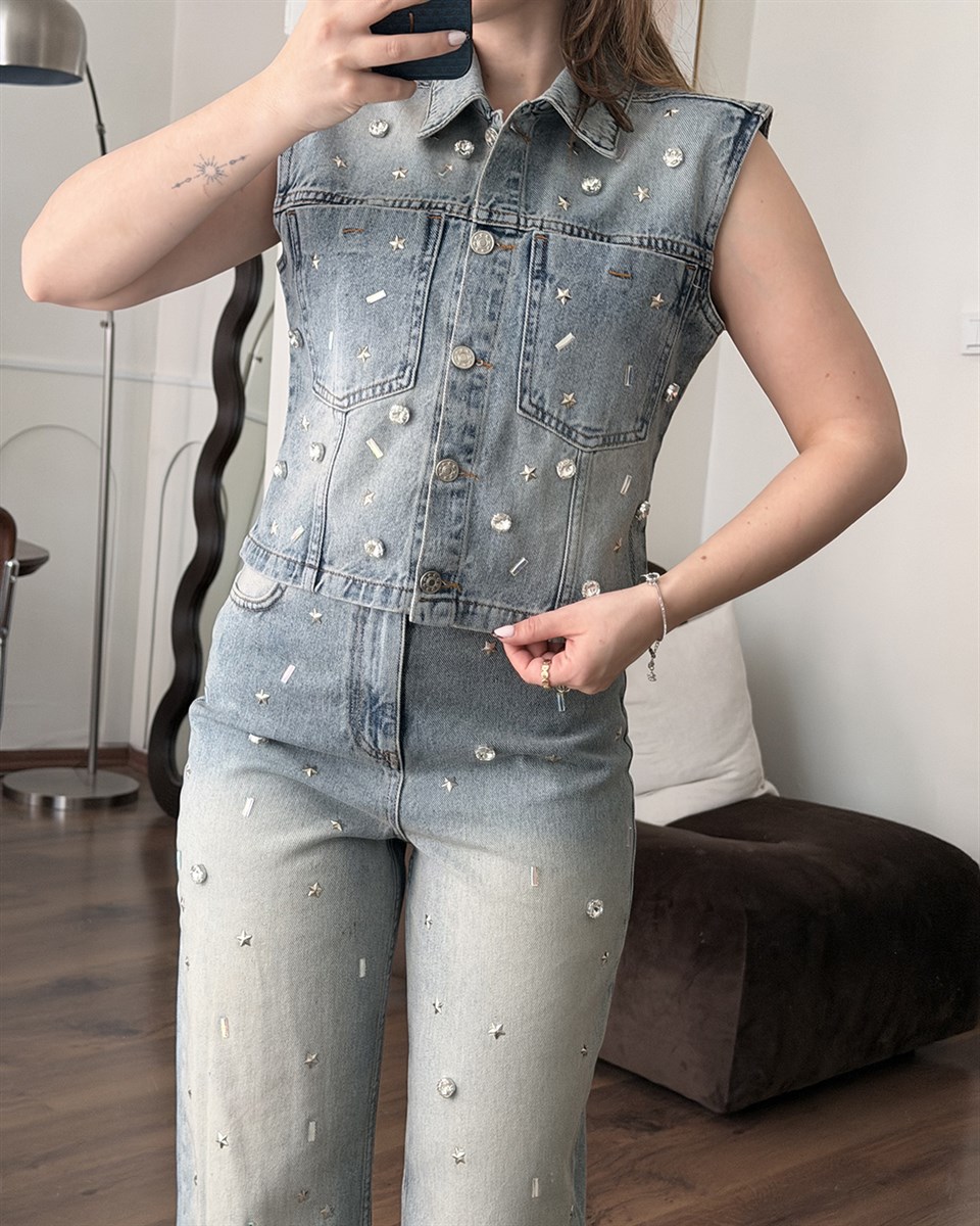 Premium Denim Yelek Pantolon Takım