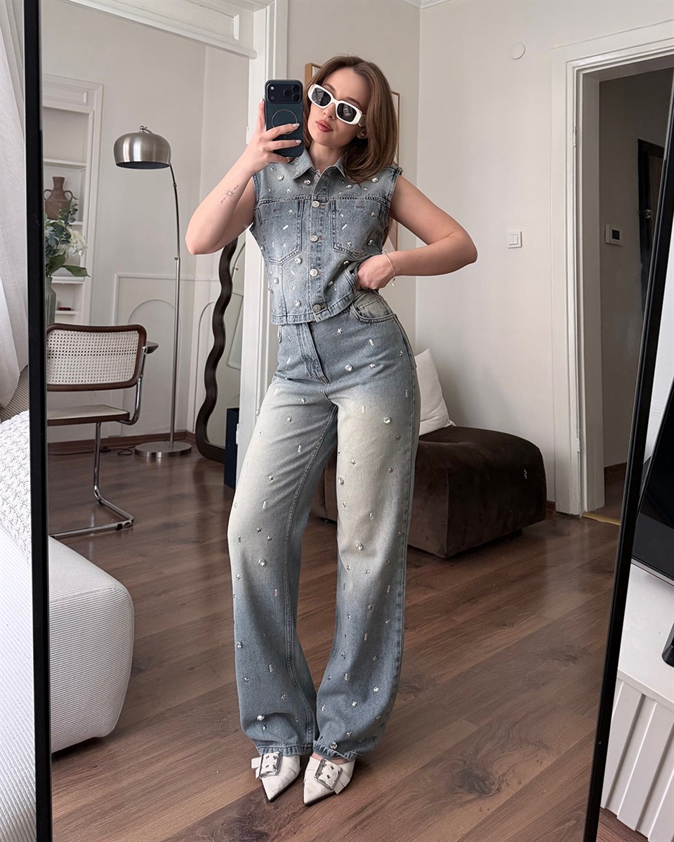 Premium Denim Yelek Pantolon Takım