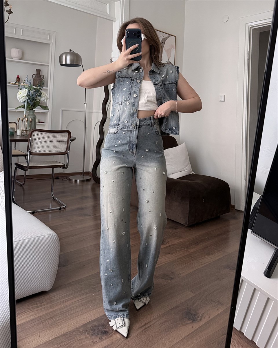 Premium Denim Yelek Pantolon Takım