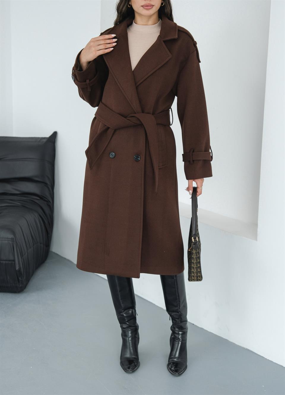 Premium Modern Acı Kahve Kaşe Kaban