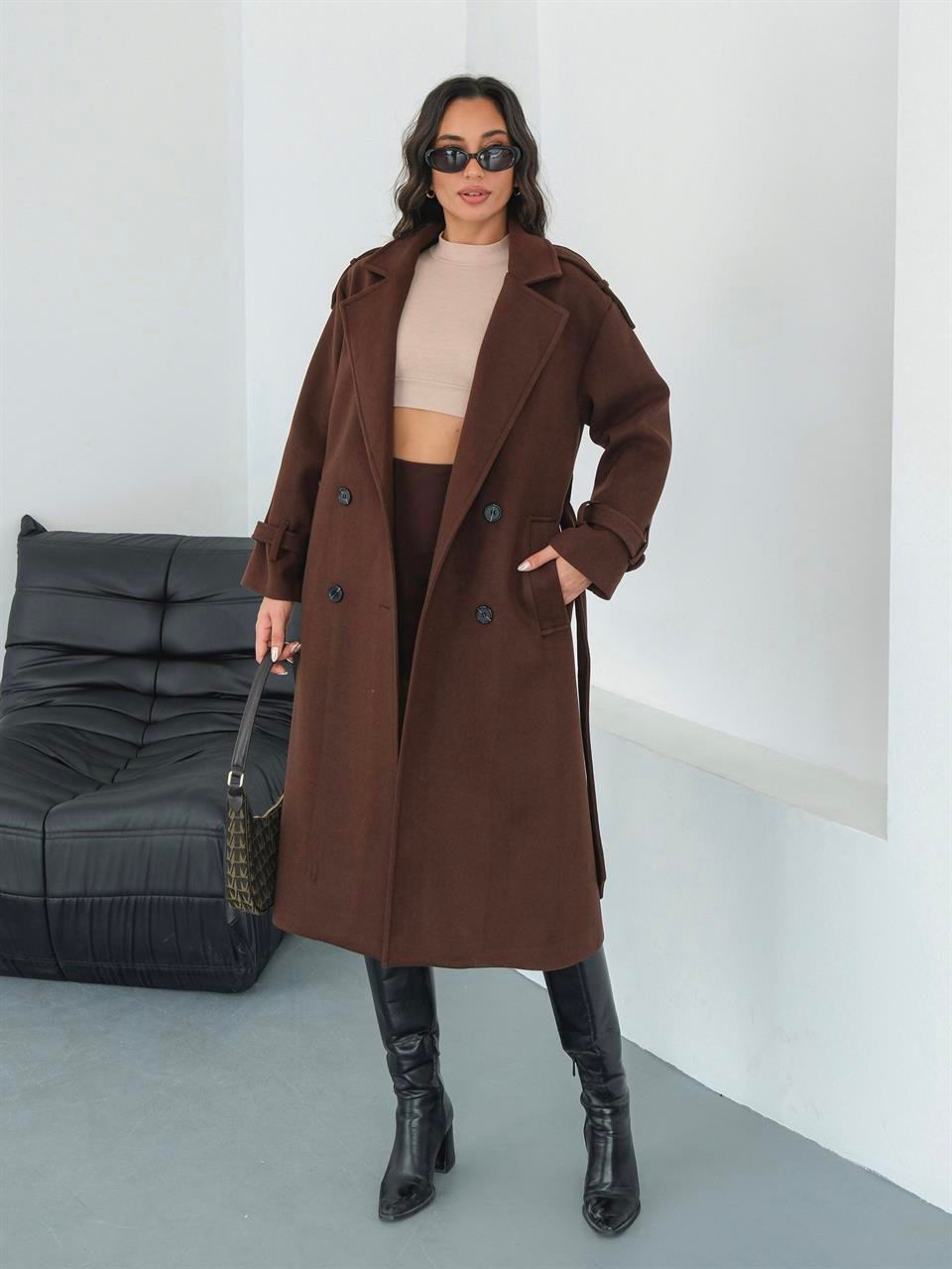 Premium Modern Acı Kahve Kaşe Kaban