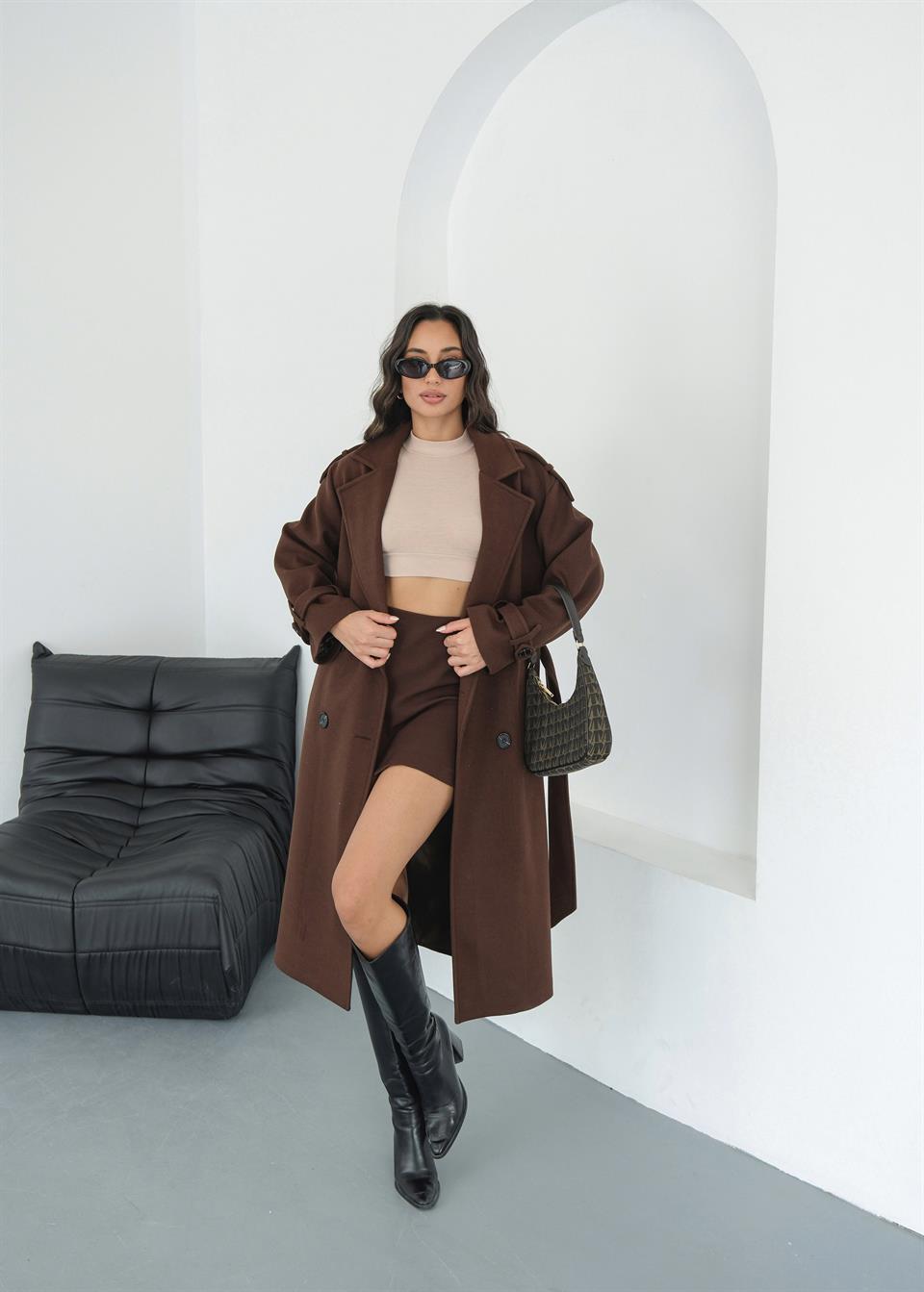 Premium Modern Acı Kahve Kaşe Kaban