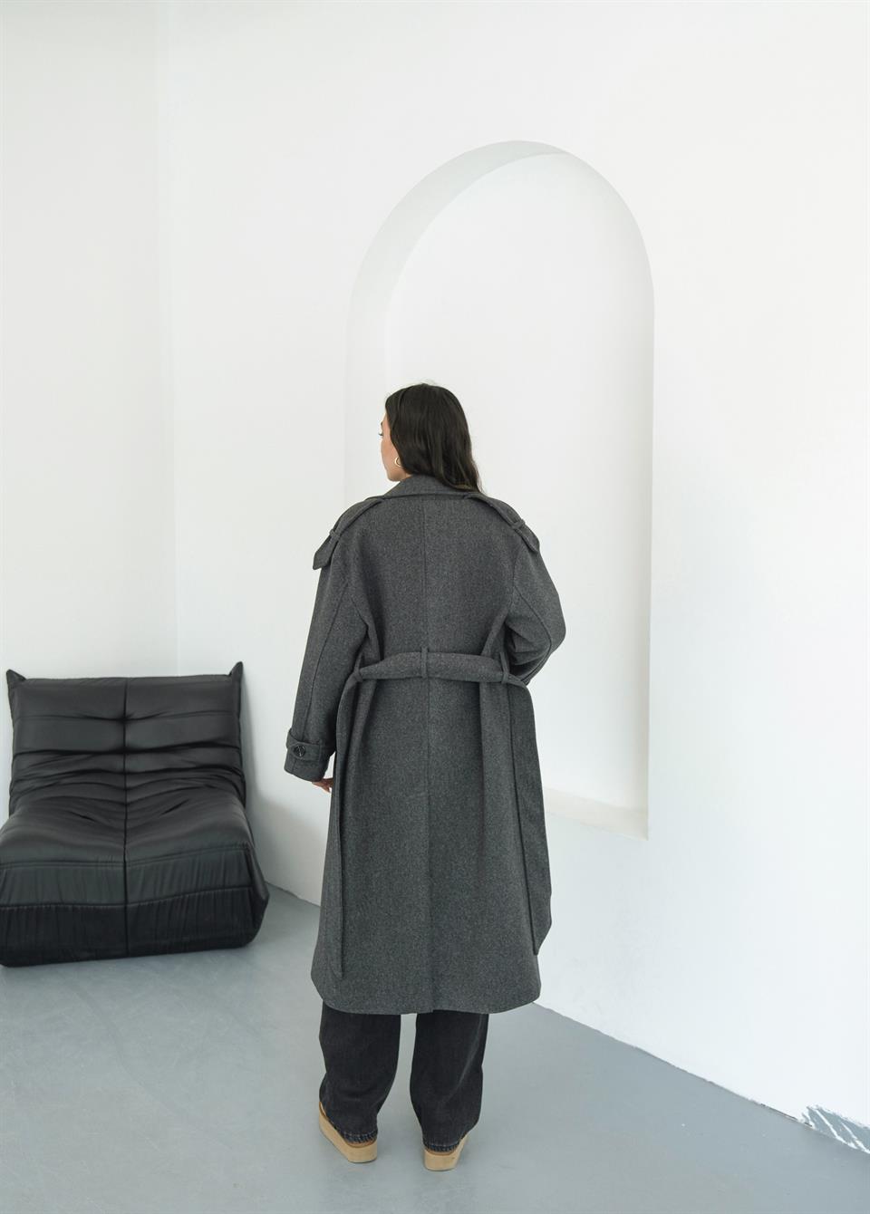 Premium Modern Antrasit Kaşe Kaban - Kendi Bedeninizi Almanızı Tavsiye Ederiz