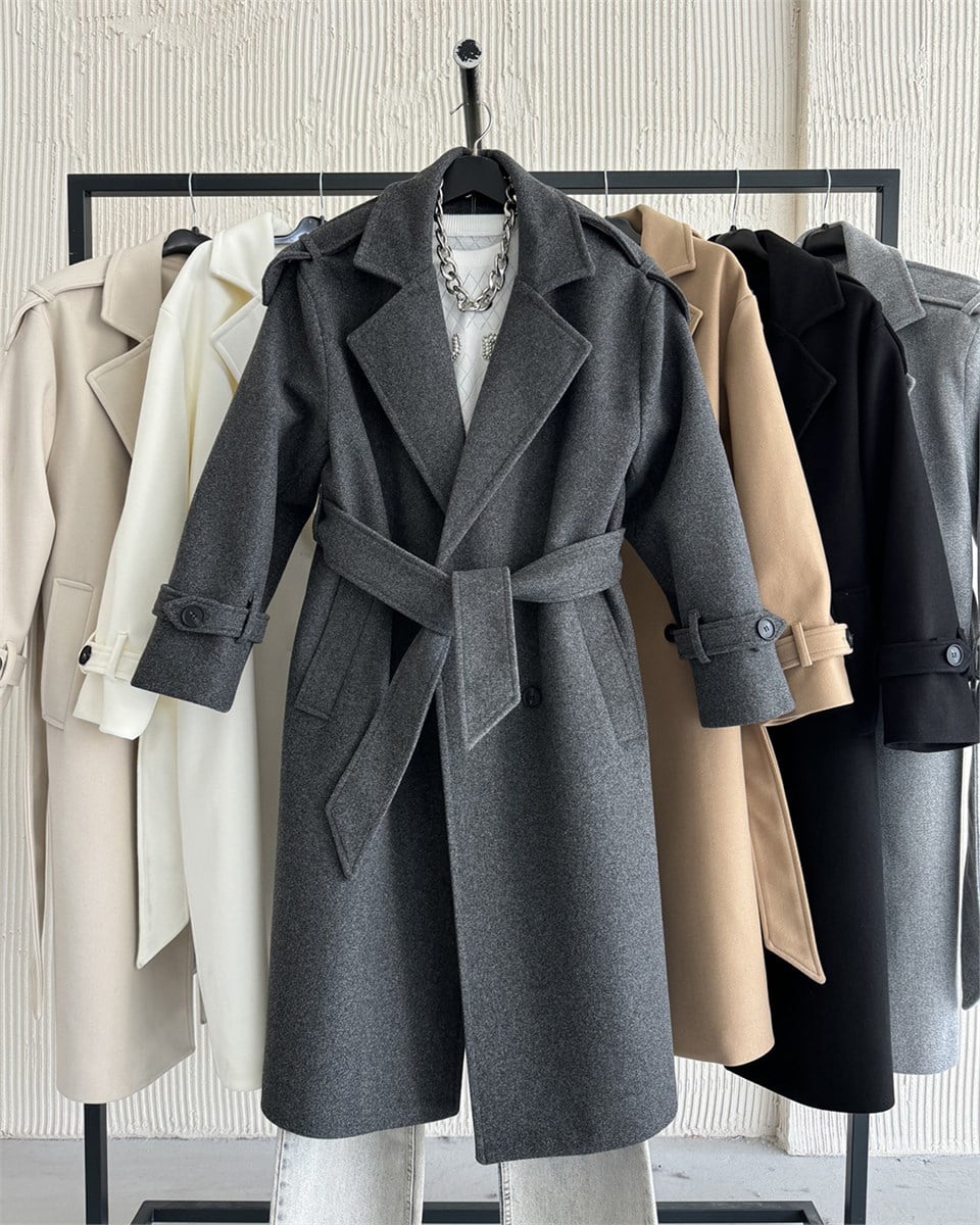 Premium Modern Antrasit Kaşe Kaban