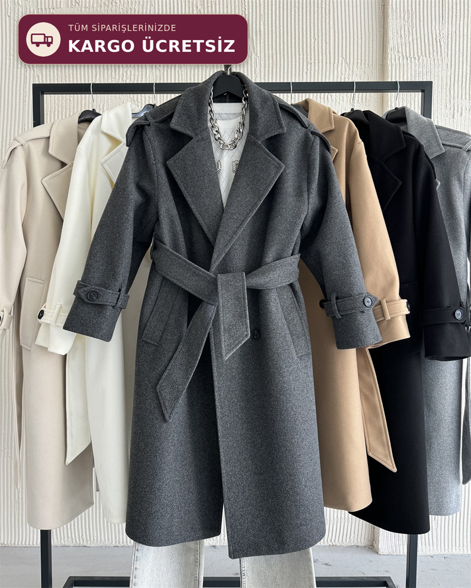 Premium Modern Antrasit Kaşe Kaban