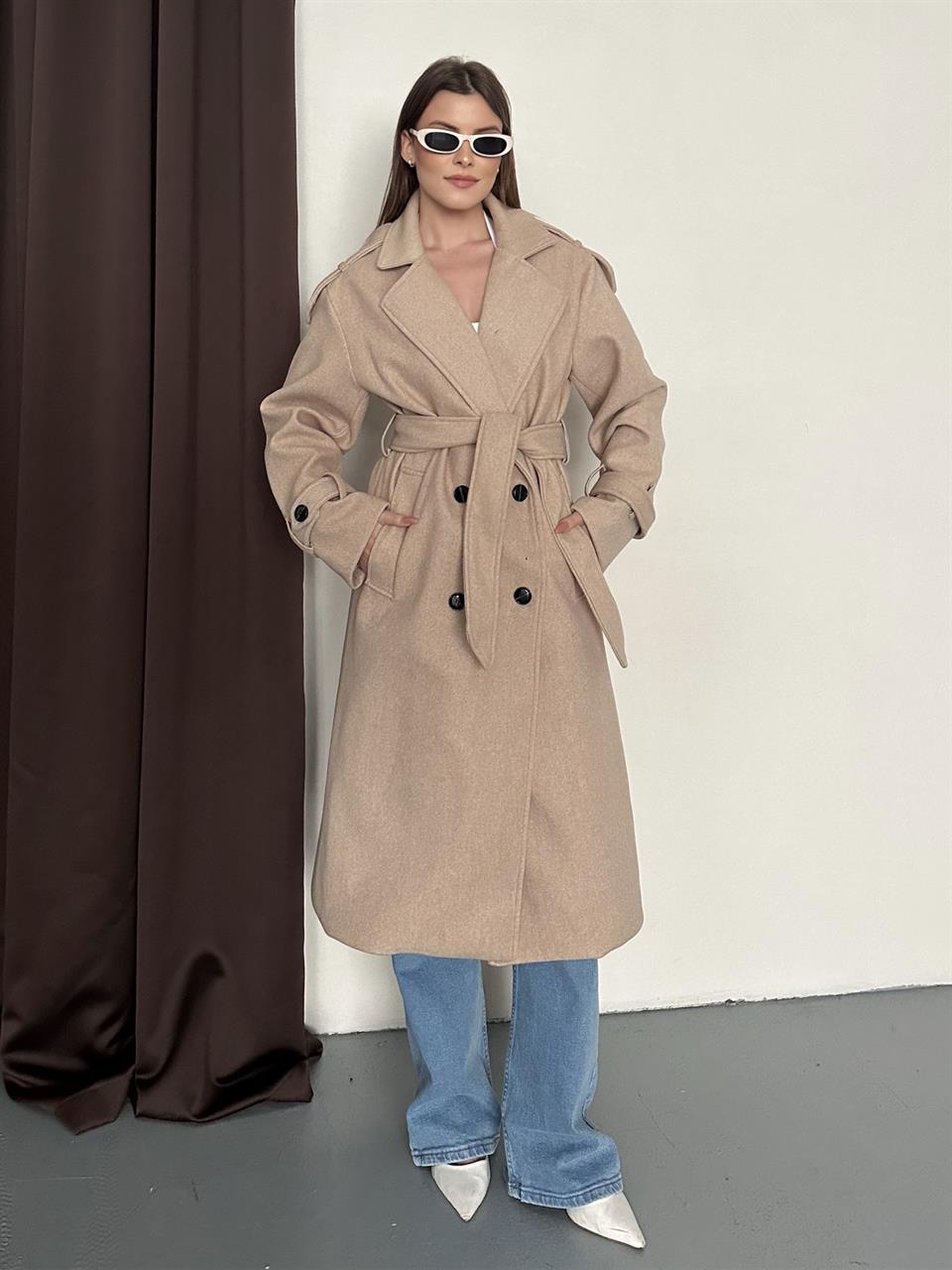 Premium Modern Bej Kaşe Kaban